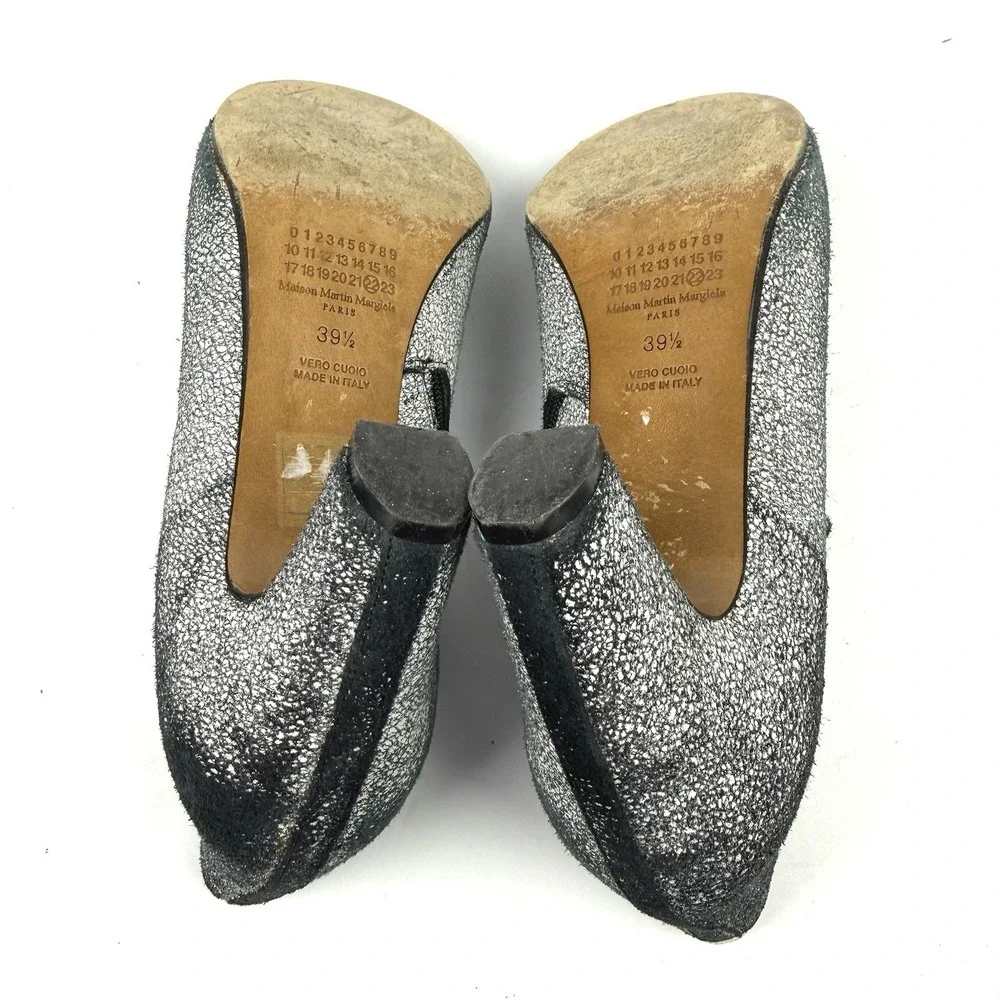 Maison Martin Margiela Open Toe Bootie‎ 39.5 Suede Zip Up Black White Crackle 9 - Picture 6 of 12